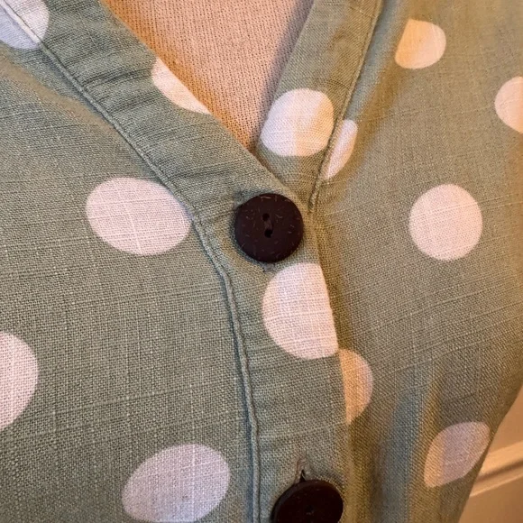 Monteau Green Linen Blend Polka Dot Midi Dress - Size Small - Picture 3 of 11